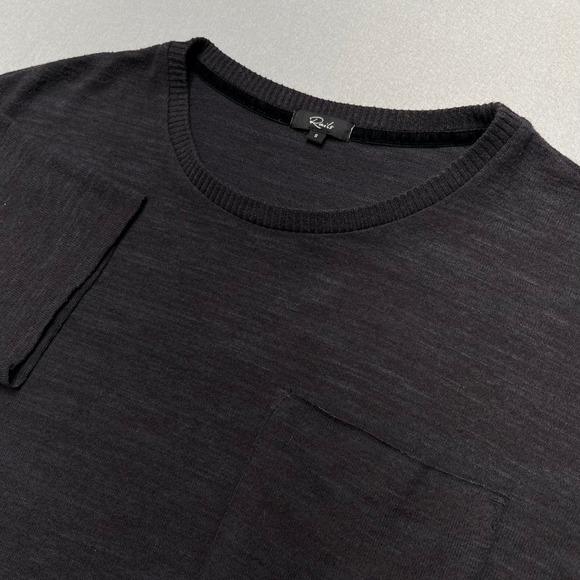 Rails Mens Small Charcoal Black Slub Knit Pocket T-Shirt Raw Hem Relaxed Fit